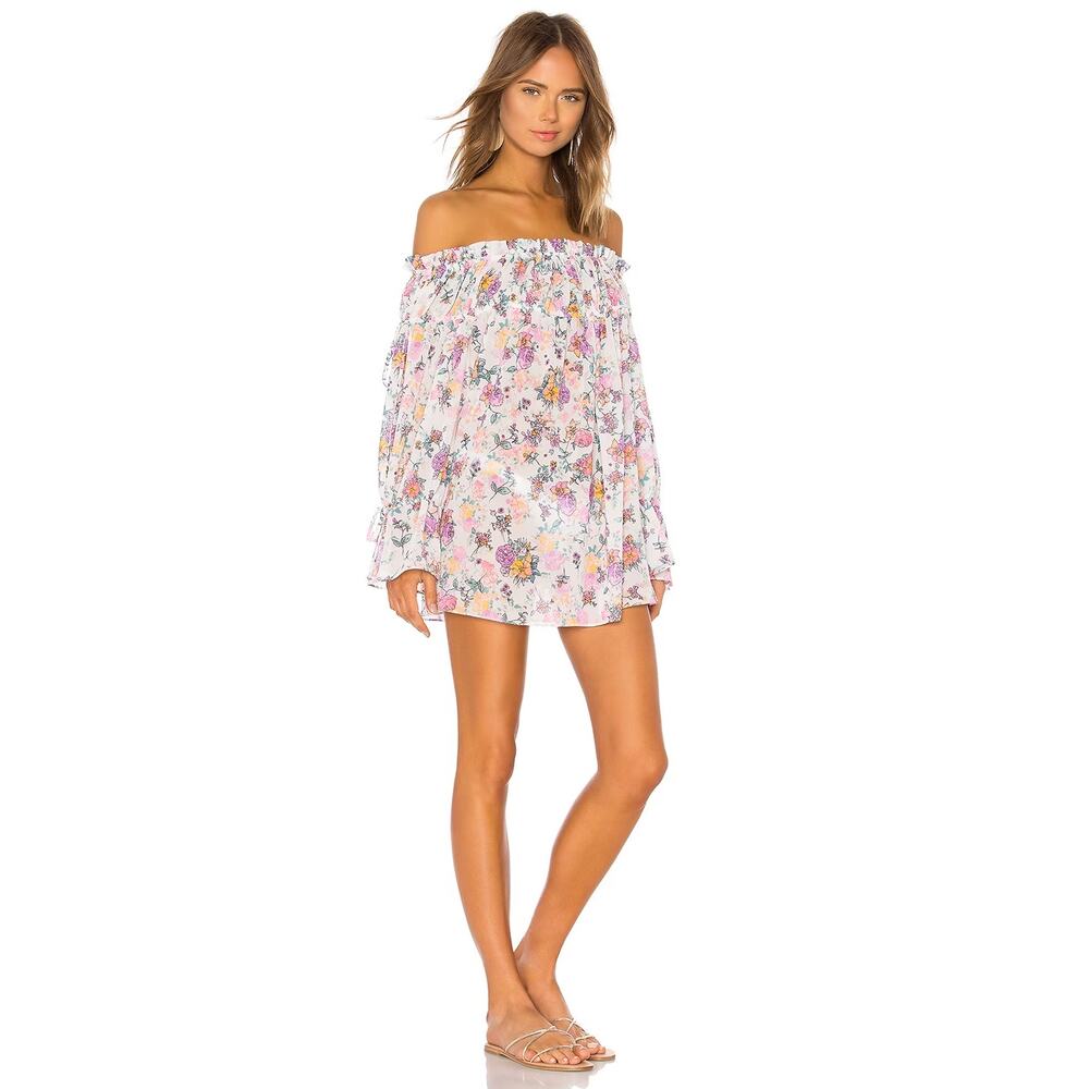 Tularosa Revolve Pastel Floral Smocked Convertible Mini Dress Off Shoulder S